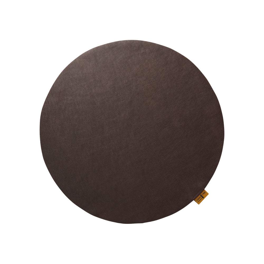 Mat brun Rund Dækkeserviet - læder look. Ø 40 cm